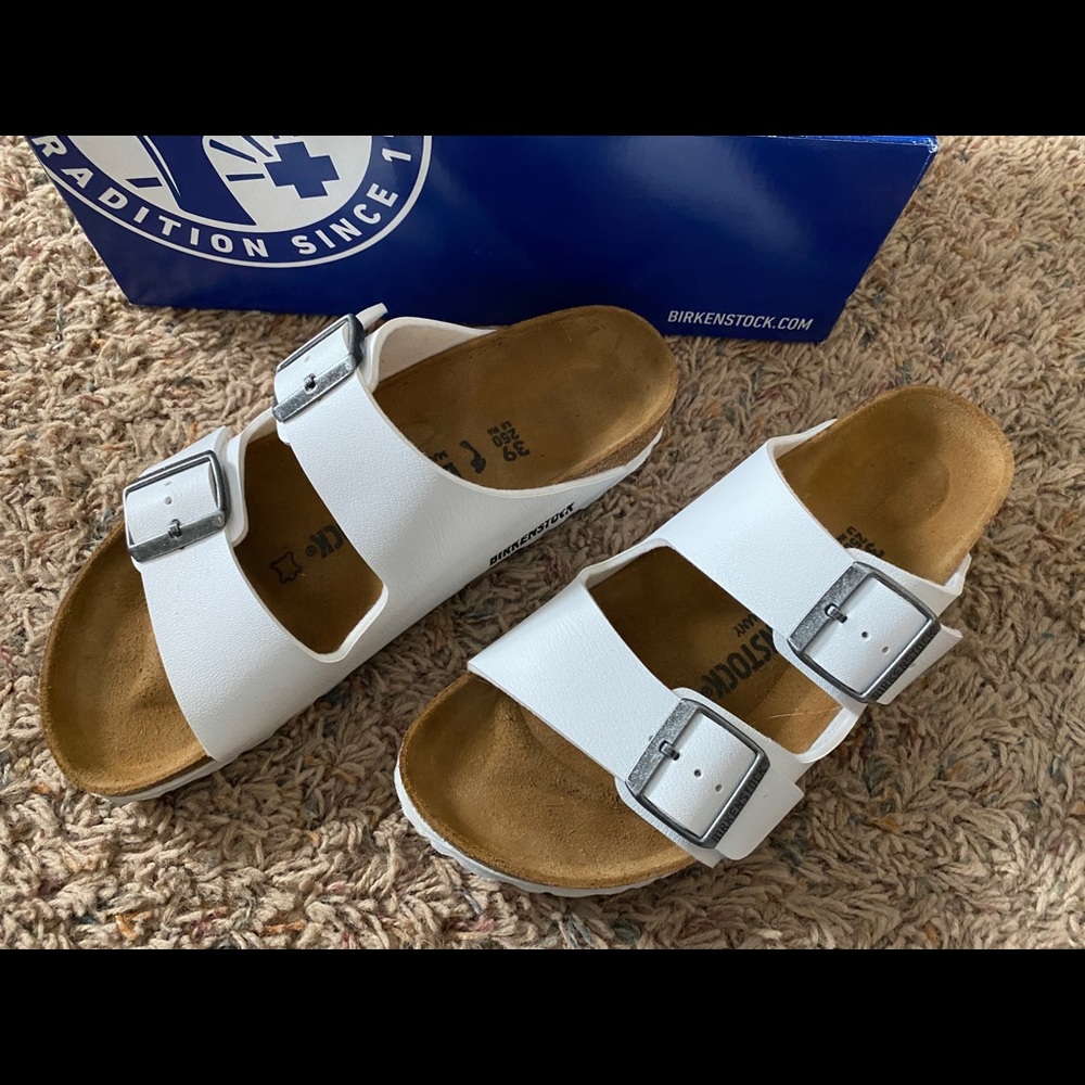 Birkenstock White slip on sandals size 8